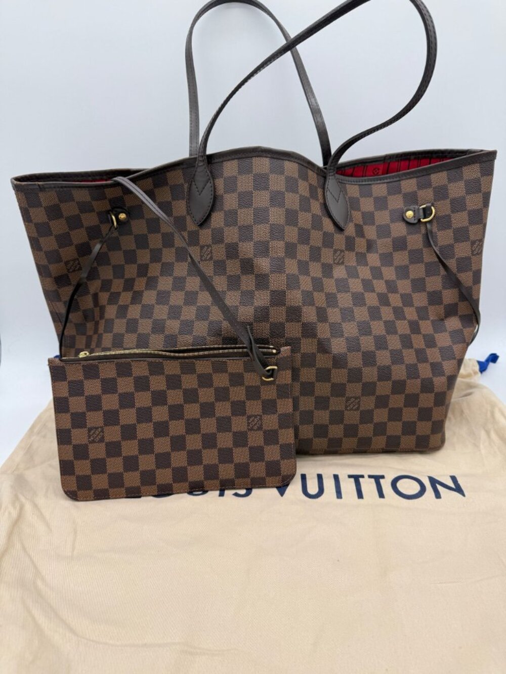 Louis Vuitton Neverfull GM Damier Ebene Tote with Pouch – Cherry Interior - Auth - Picture 7 of 11